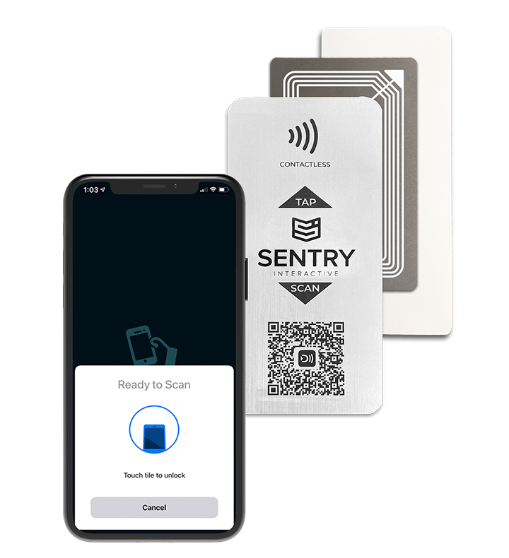 Exploded view of the Sentry NFC tile used for NFC mobile access.